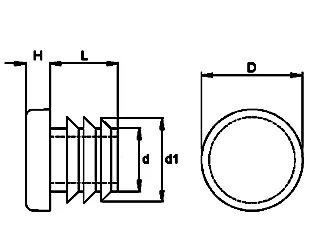 Insteekdop rond zwart 16mm tekening