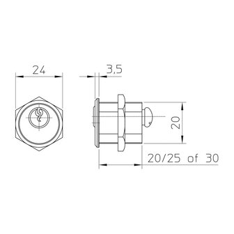 Corbin automatencilinder 20mm tekening