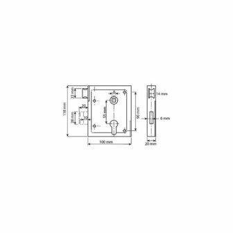 DX poortslot 60mm cilinder schuine schoot tekening