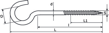 Schroefhaak 25 mm verzinkt tekening