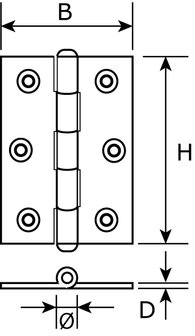 Klepscharnier 22x60mm verzinkt tekening