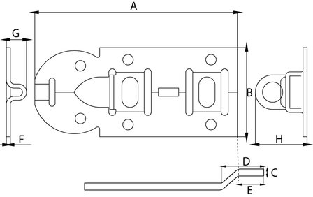 Plaatschuif bocht 140 mm verzinkt hangslot  tekening