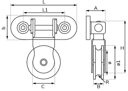 Scharnierkatrol 40 mm verzinkt tekening