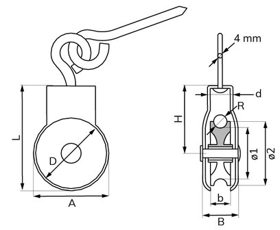 Markieskatrol schroefoog 32 mm verzinkt tekening