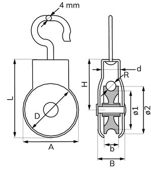 Markieskatrol open oog 32 mm verzinkt tekening