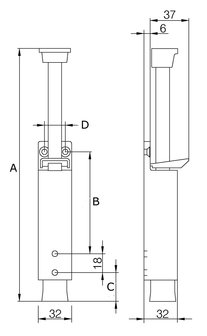 Deurvastzetter heavy duty uitslag 60 mm zilvergrijs tekening