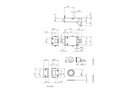 Lips opleg bijzetslot 1757-60 DR2 skg** schuine schoot  tekening