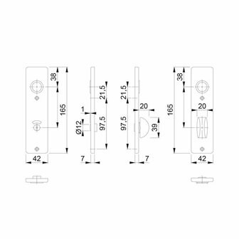 Hoppe binnendeurschild WC57x5mm 202 F1 tekening