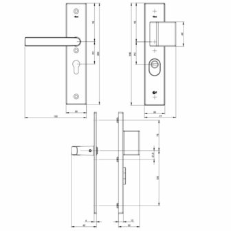 S2 vh beslag anti-kerntrek greep/kruk PC55 Zwart tekening