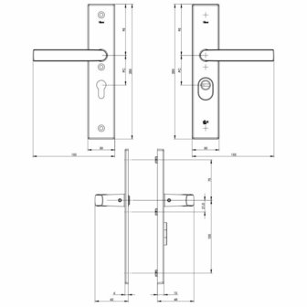 S2 vh beslag anti-kerntrek kruk/kruk PC72 zwart tekening