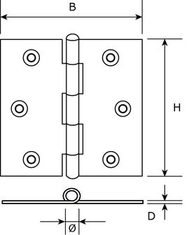 Scharnier met vaaskop 76x76 mm gebronsd tekening