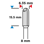 U-groeffrees 6,35x15,5mm 8mm schacht tekening