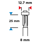 Rechte frees 12,7x25mm 8mm schacht tekening