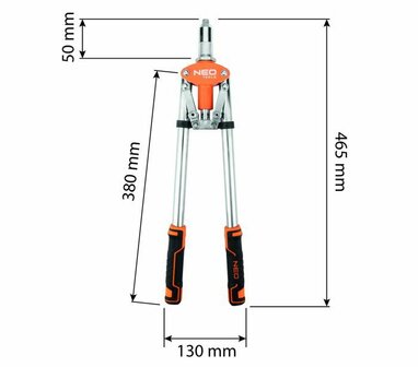 Popnageltang lange arm 3,2-6,4mm, 480mm, CE en TUV M+T
