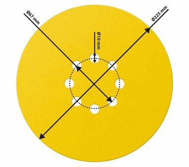 Schuurcircel 225mm, K80 met 8 gaten afmeeting