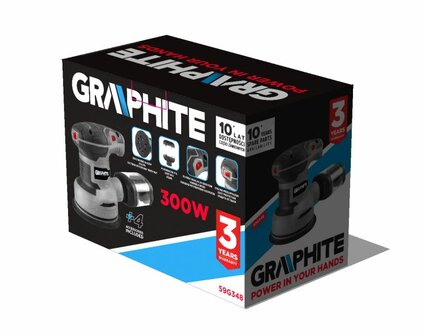 Graphite excentrische schuurmachine 125mm 300watt koolborstel loos doos