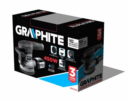 Graphite excentrische schuurmachine 125/150mm 450watt koolborstel loos doos