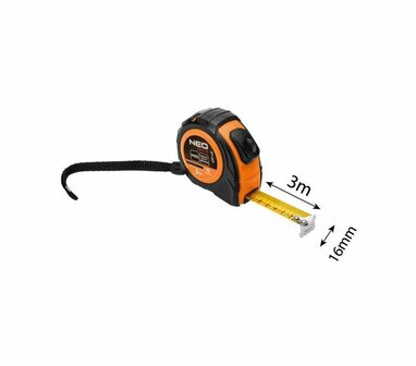 Rolmaat 3m x 16mm Dubbelestop, Auto Lock maat