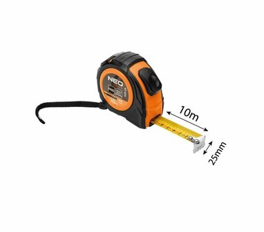 Rolmaat 10m x 25mm Dubbelestop, Auto Lock foto