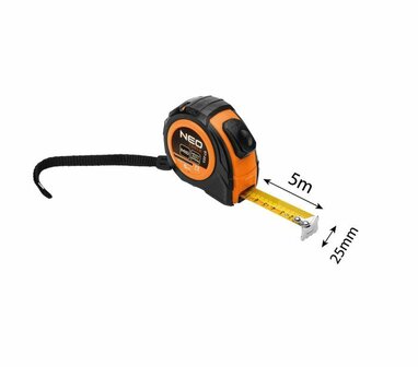 Rolmaat 5m x 25mm Dubbelestop, Auto Lock maat