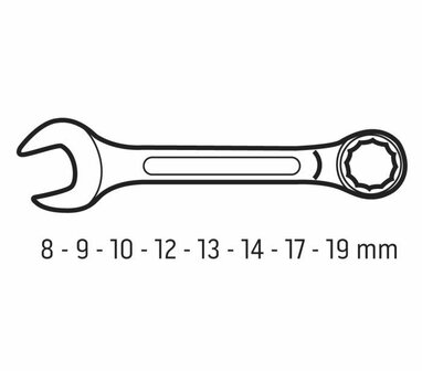 Steek/ring set Kort 8-19mm maten