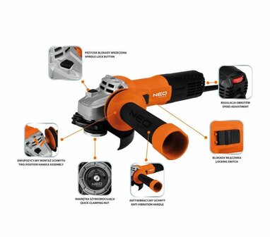 NEO Haakse slijper 1000w 125mm onderdelen