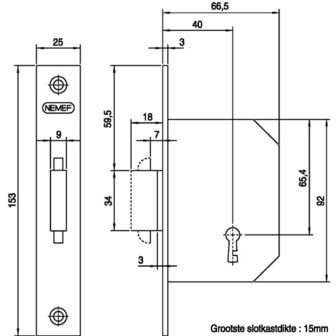 Nemef schuifdeurslot 605 klaviersleutel tekening