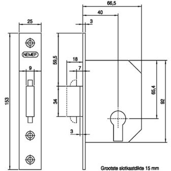 Nemef schuifdeurslot 608 tekening