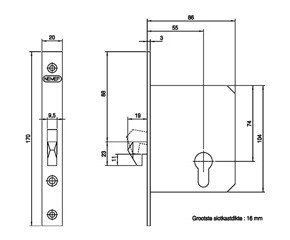 Nemef schuifdeurslot 698 tekening
