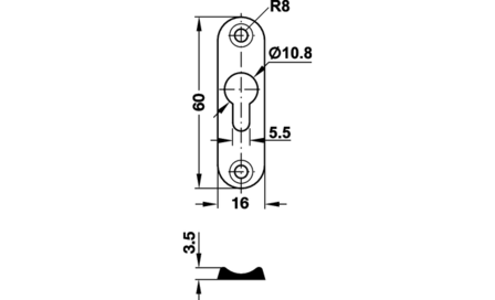 Rekoog/lenskopplaat : 16x60x3,5mm