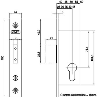  Nemef smaldeurslot 4128 SKG** 45mm tekening