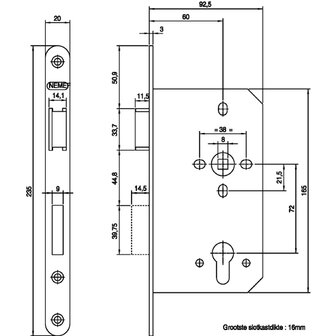 Nemef cilinder insteekslot PC 72 649/4 RS tekening
