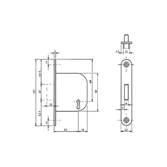 Hutra klavier kastslot 1362-50mm tekening