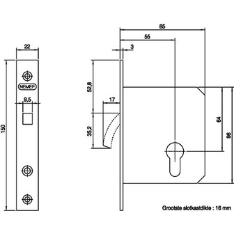 Nemef schuifdeurslot 688 tekening