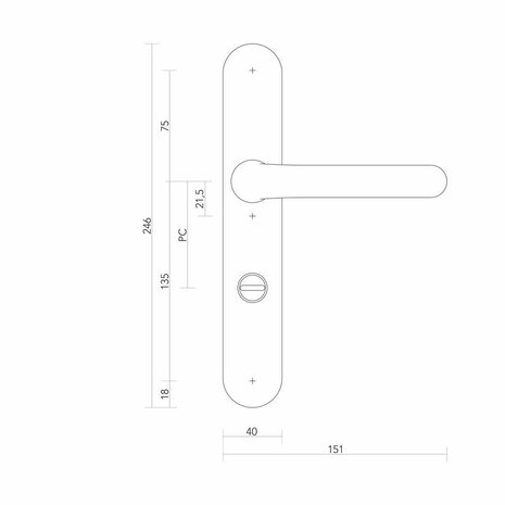 S2 vhbeslag anti-kerntrek 40mm kruk/kruk PC72 tekening