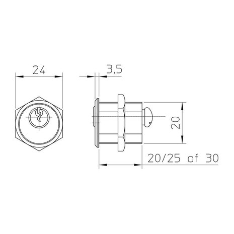 Corbin automatencilinder 20mm tekening