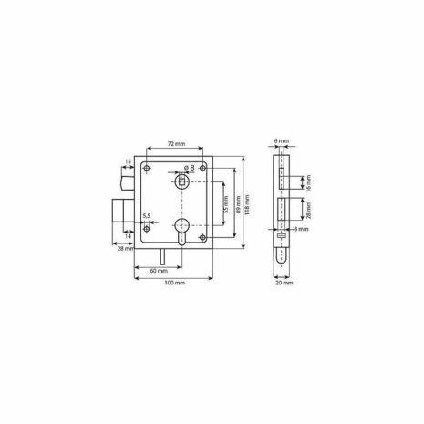 DX poortslot 60mm cilinder hef tekening