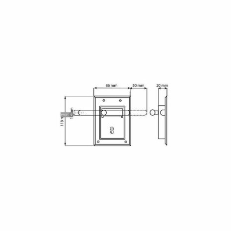 DX opleg grendelslot 40mm doornmaat tekening