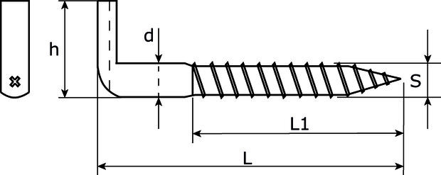 Kruis schroefduim 40 mm houtdraad verzinkt tekening