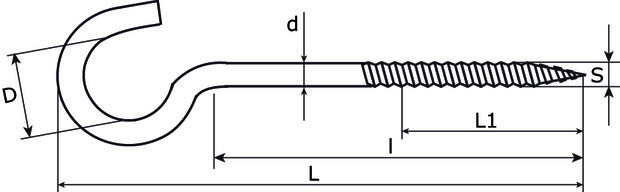 Schroefhaak 20 mm verzinkt tekening