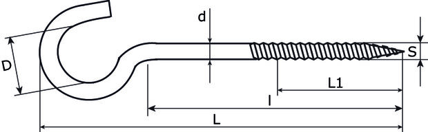 Schroefhaak 25 mm verzinkt tekening