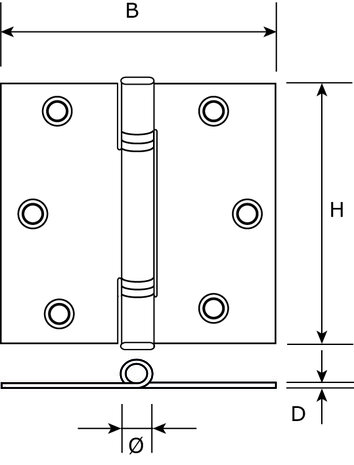 Venelite scharnier 76x76 mm verzinkt tekening