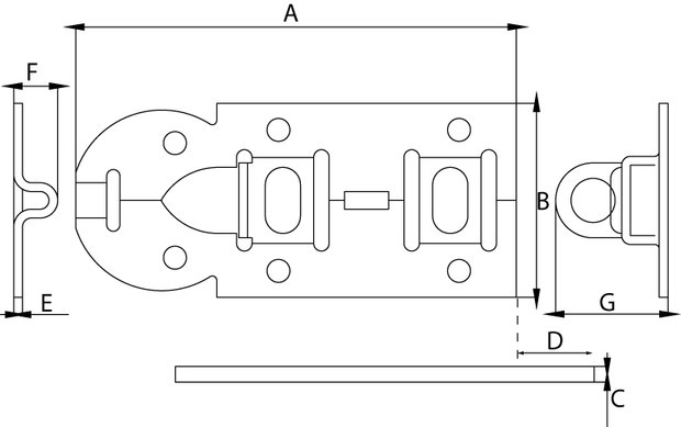 Plaatschuif vlak 100 mm verzinkt hangslot  afbeelding