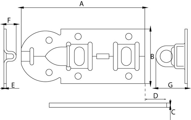 Plaatschuif vlak 140 mm verzinkt hangslot  afbeelding