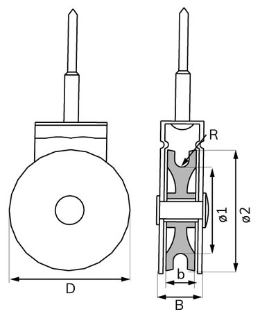 Schroefkatrol 15 mm verzinkt tekening