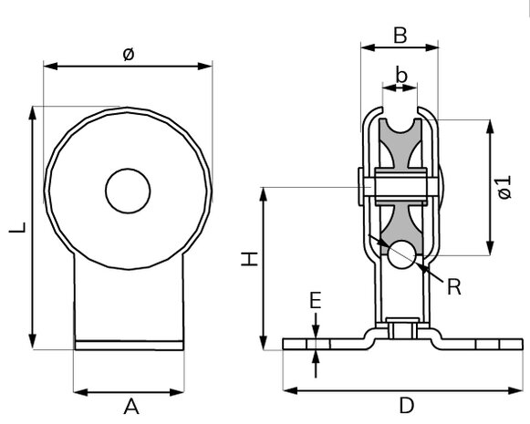 Markieskatrol staand 32 mm verzinkt tekening