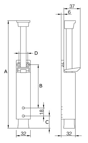 Deurvastzetter heavy duty uitslag 60 mm zilvergrijs tekening