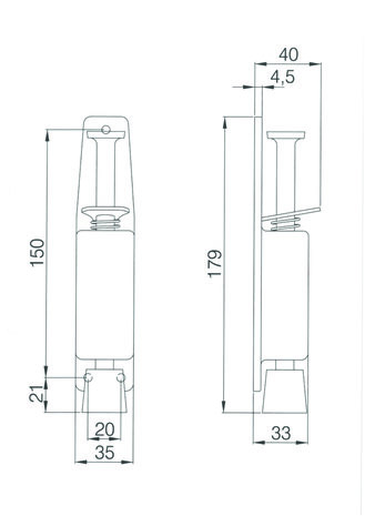 Deurvastzetter luxe uitslag 40 mm RVS tekening