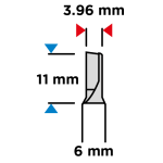 Enkele groeffrees 3,96x11mm 6mm schacht tekening