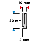 Dubbelzijdige groeffrees extra lang 10x50mm 8mm schacht tekening
